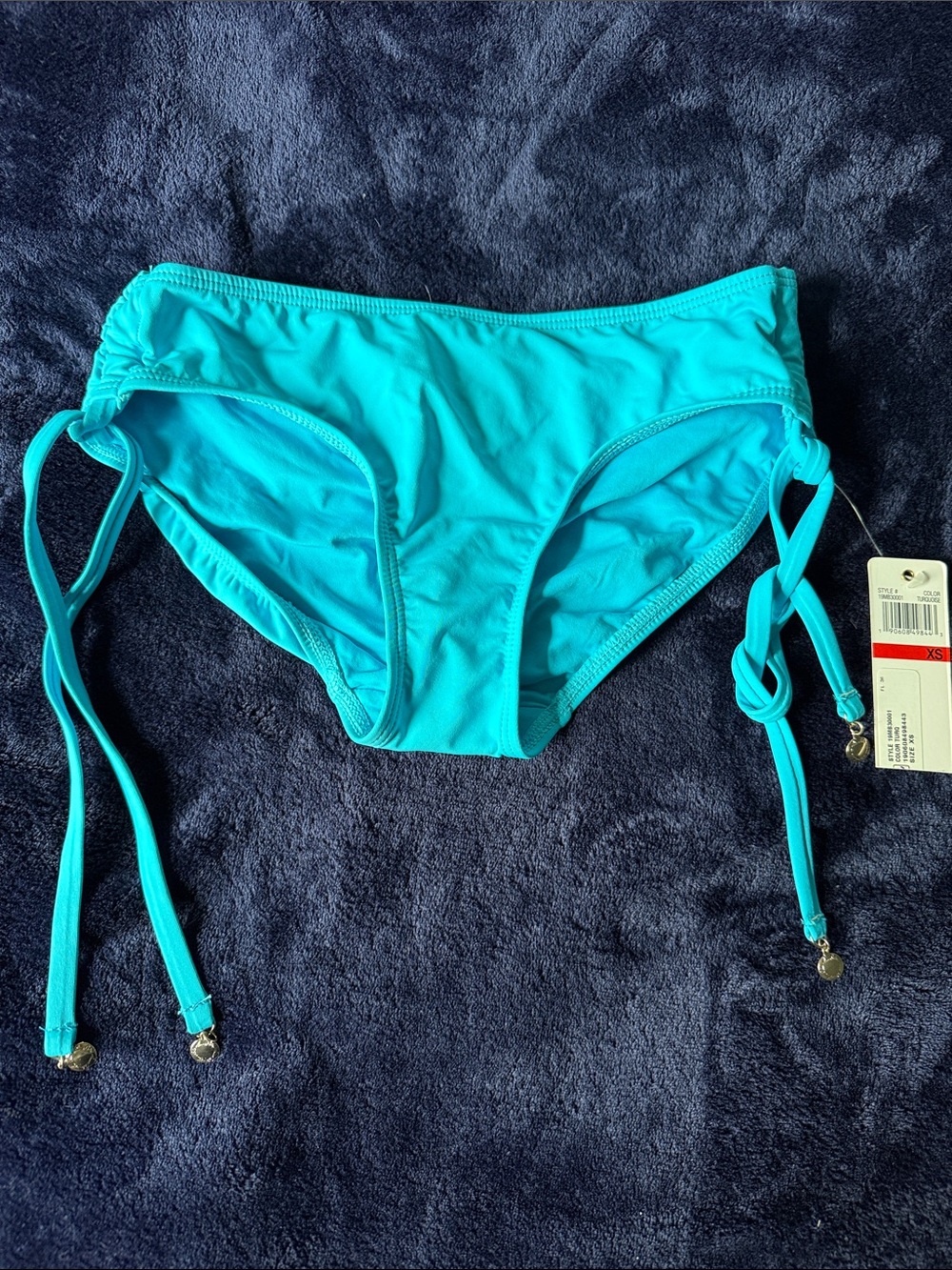 Anne Cole Turquoise Tie-Side Bikini Bottoms with Ruched Drawstring Detail XS